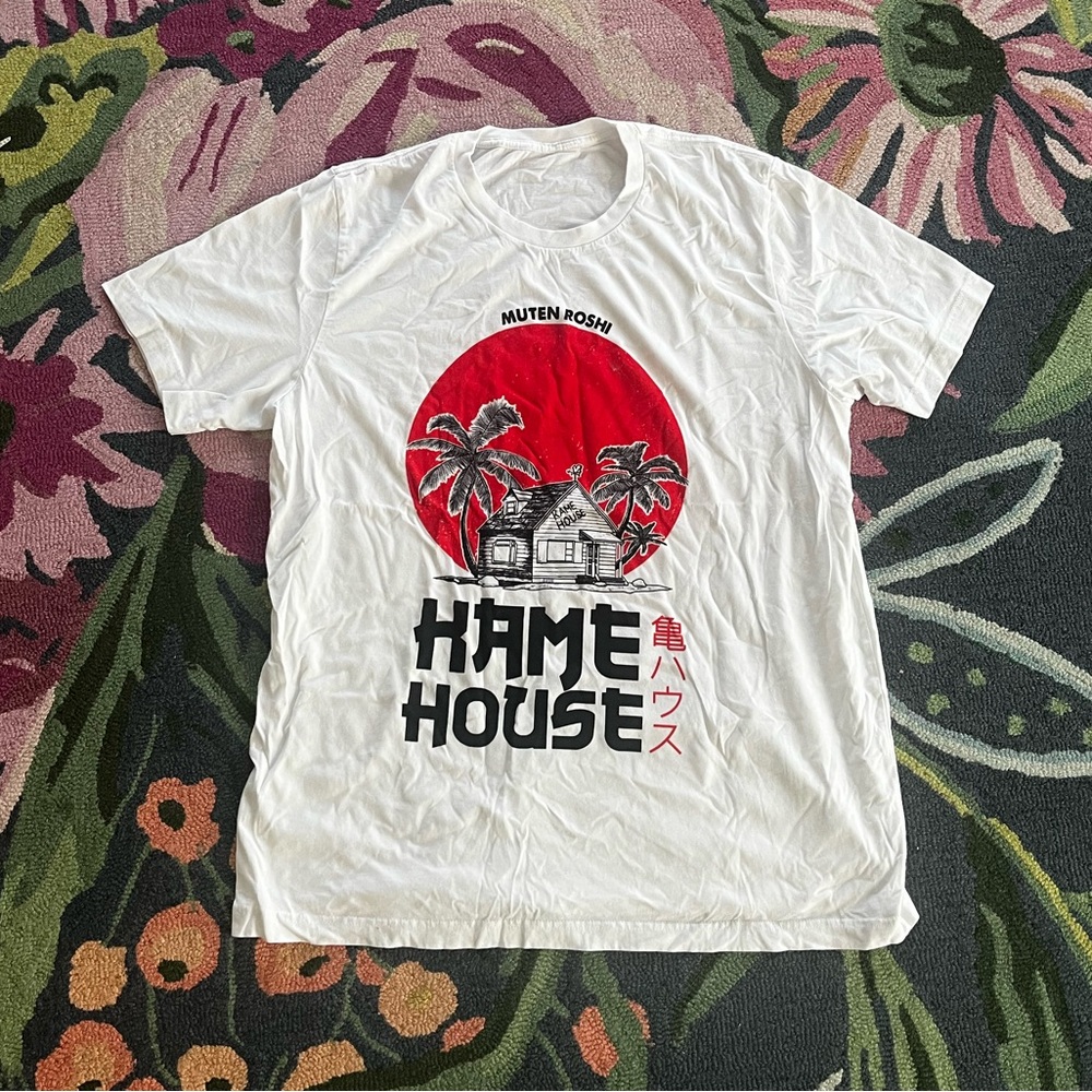 White Graphic Tee with Red and Black Design